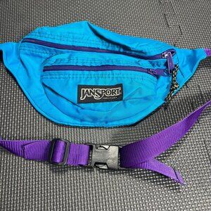 Vintage JanSport Blue & Purple Fanny Pack With Adjustable Strap & Dual Zipper Po